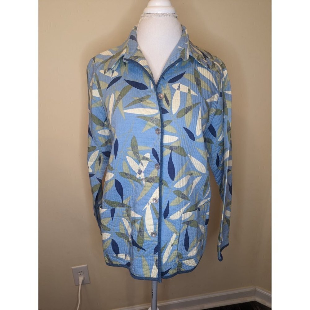 VINTAGE Alfred Dunner jacket, shirt, shacket, blue green and cream, size 12